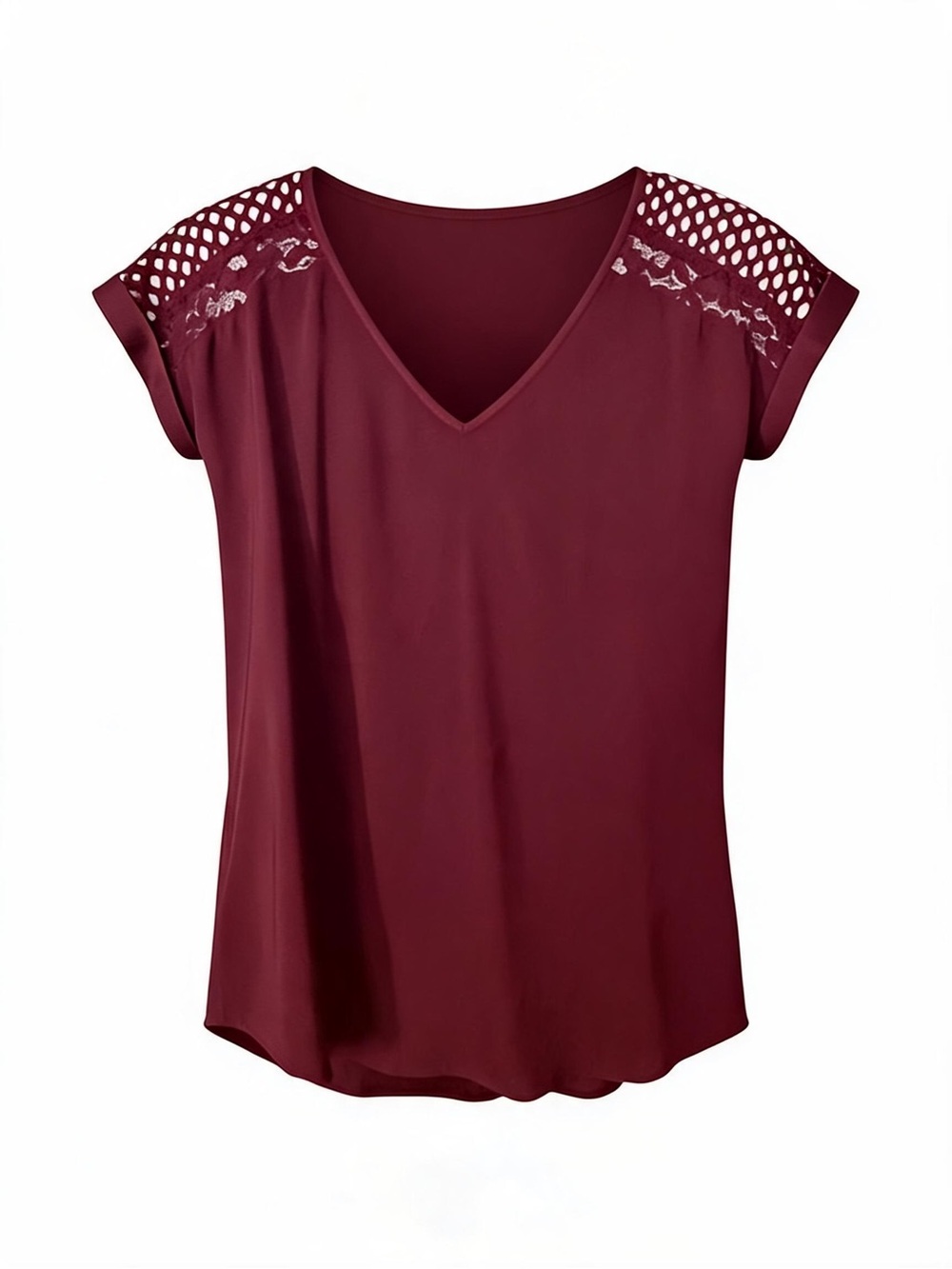 Express Women's V-Neck Burgundy Lace-Trim Top - Picture 4 of 9